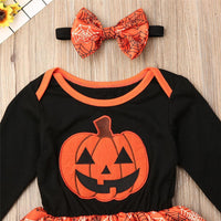 Baby Girls Halloween Pumpkin Printed Tulle Dress Kid Apparel Wholesale - PrettyKid