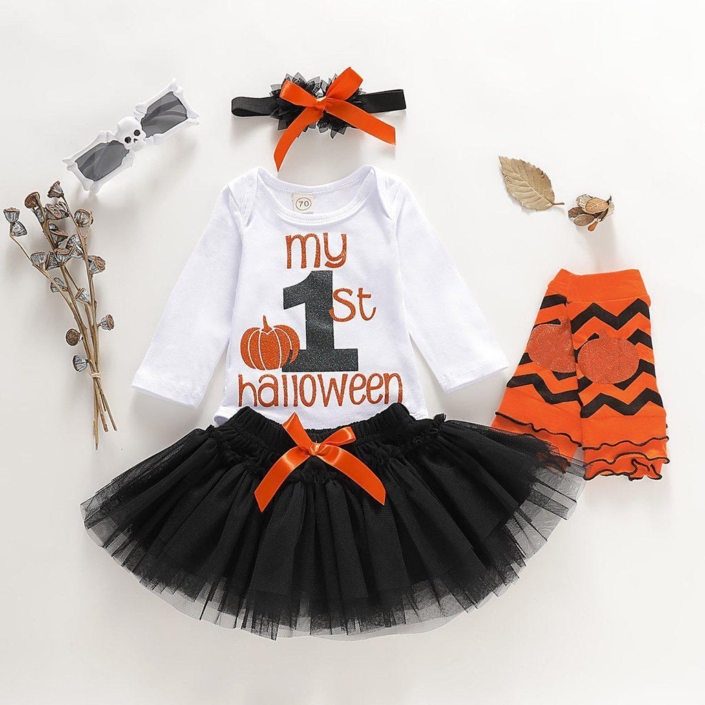 Baby Girls Halloween Romper & Mesh Skirt & Headband Set - PrettyKid