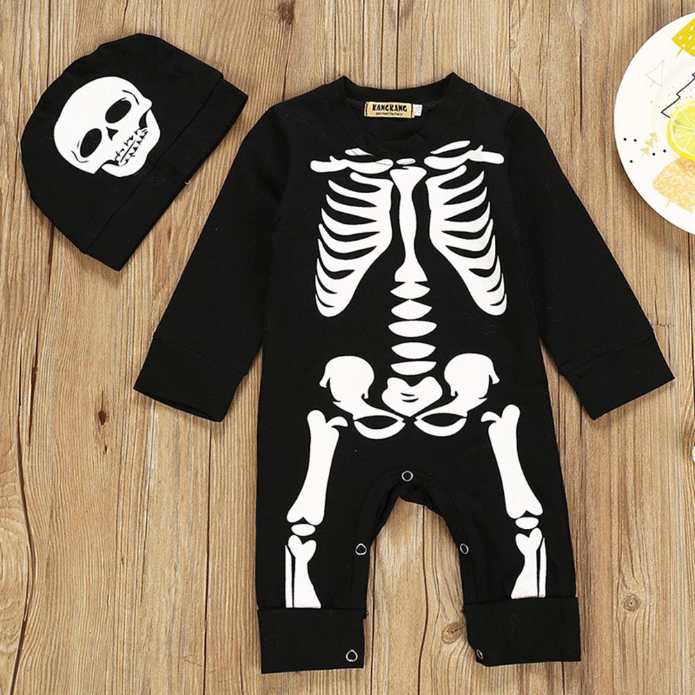 Baby Halloween Skull Print Romper & Hat - PrettyKid