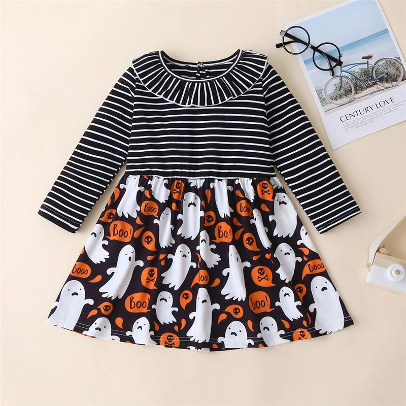 Girls Halloween Striped Printed Princess Dress Wholesale Girl Dresses - PrettyKid