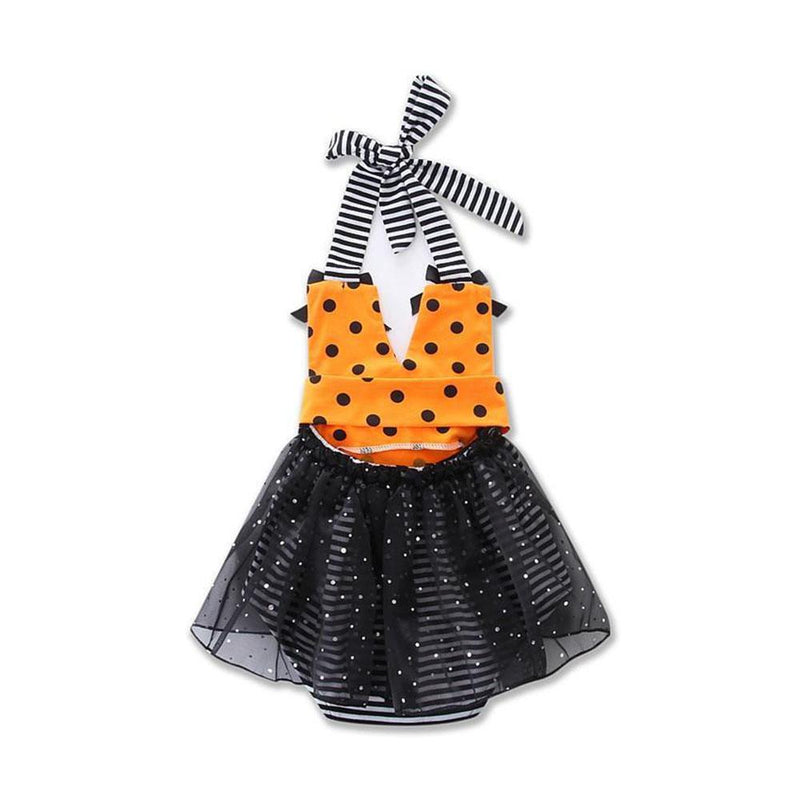Baby Girl Halloween Yellow Polka Dots Stripe Dress - PrettyKid