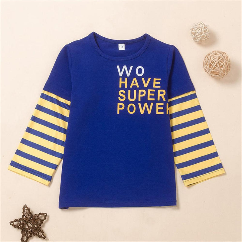 Boys Have Super Power Striped Long Sleeve T-shirt Wholesale Boys Boutique Clothing - PrettyKid