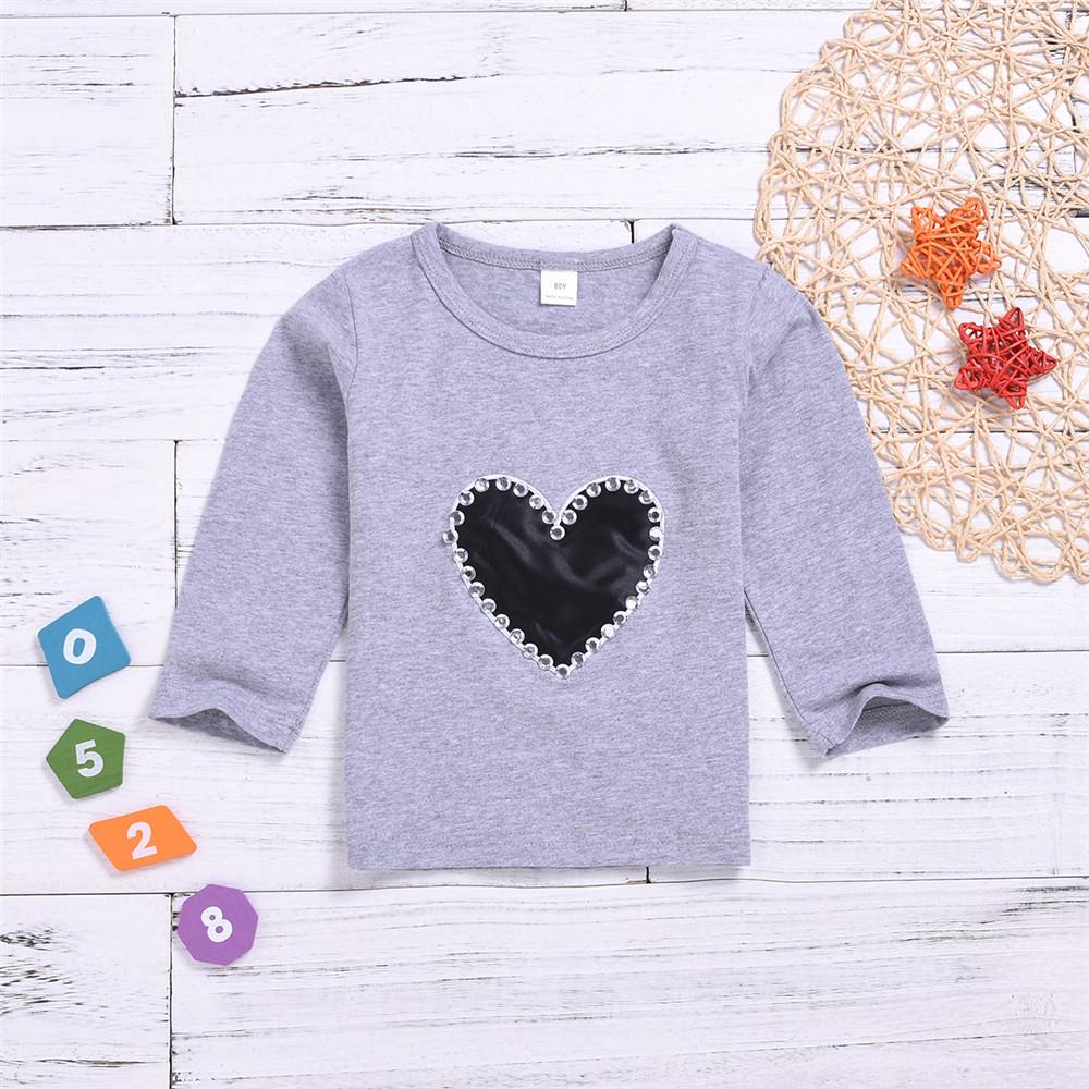 Toddler Girls Heart Beading Long Sleeve Tops Girl T Shirts Wholesale - PrettyKid