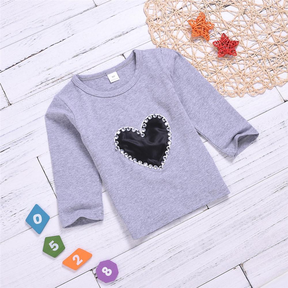 Toddler Girls Heart Beading Long Sleeve Tops Girl T Shirts Wholesale - PrettyKid