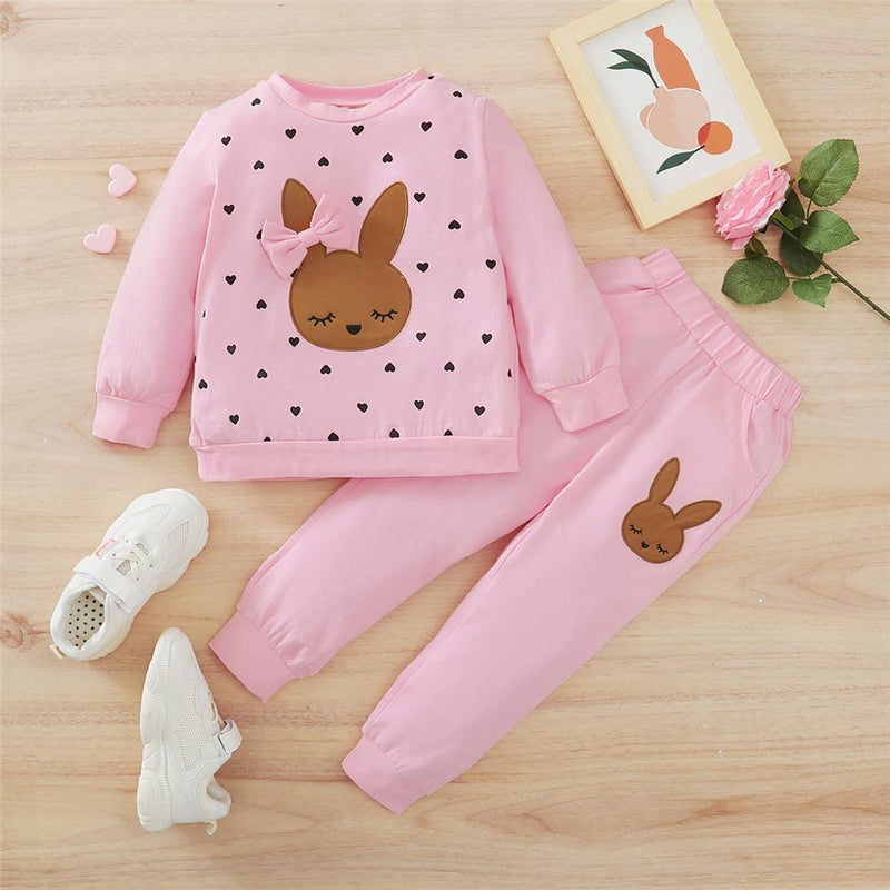 Baby Girls Heart Cartoon Printed Long Sleeve Top & Pants Baby Outfits - PrettyKid