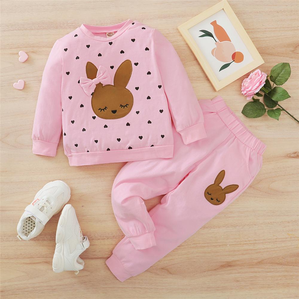 Baby Girls Heart Cartoon Printed Long Sleeve Top & Pants Baby Outfits - PrettyKid