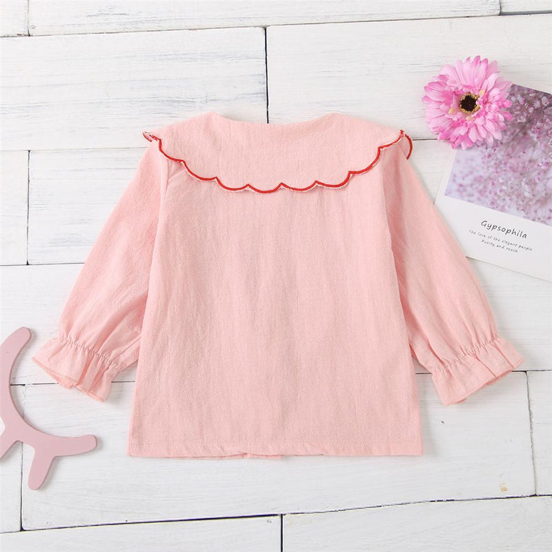 Girls Heart Collar Long Sleeve Casual Blouse Wholesale Baby Girl Clothes - PrettyKid