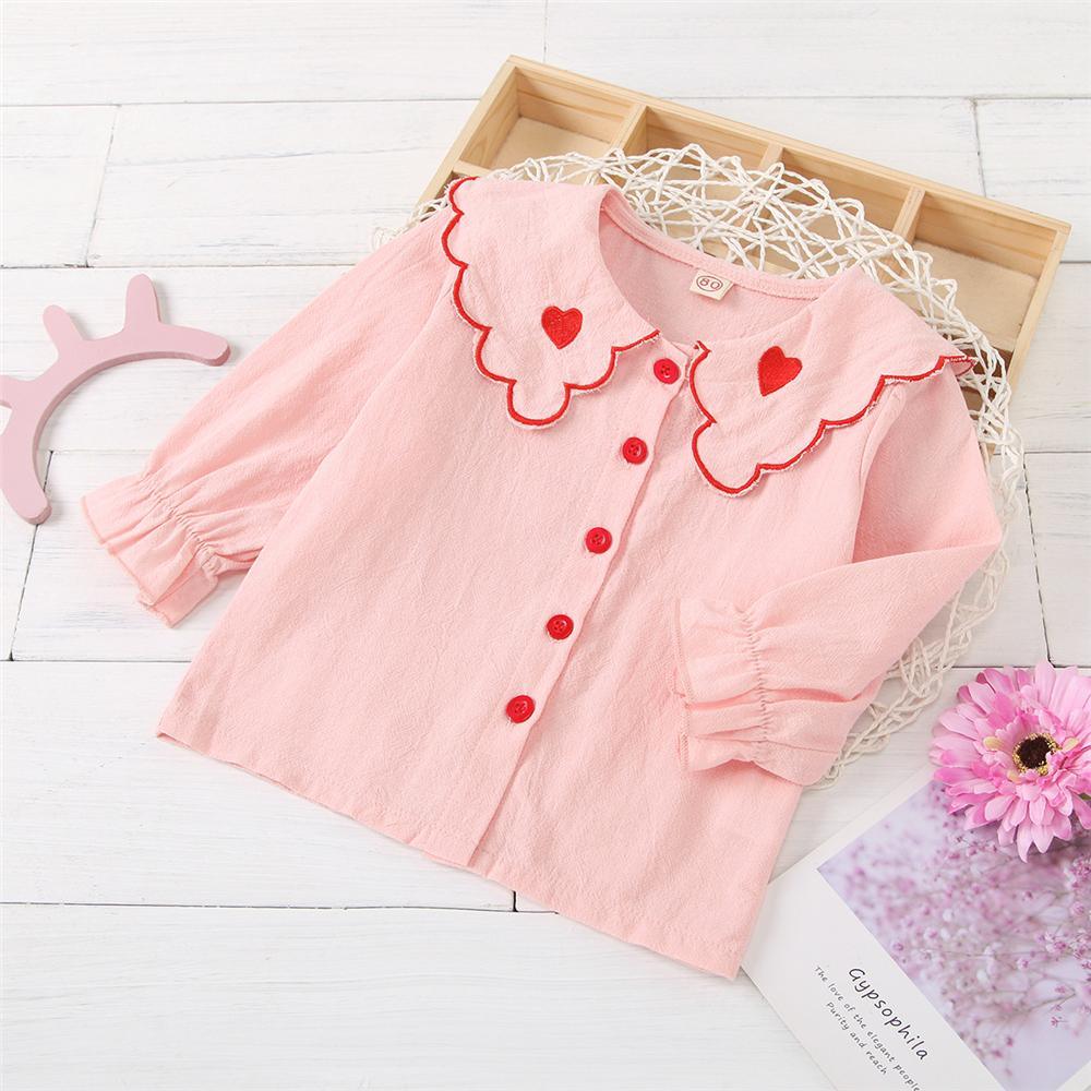 Girls Heart Collar Long Sleeve Casual Blouse Wholesale Baby Girl Clothes - PrettyKid