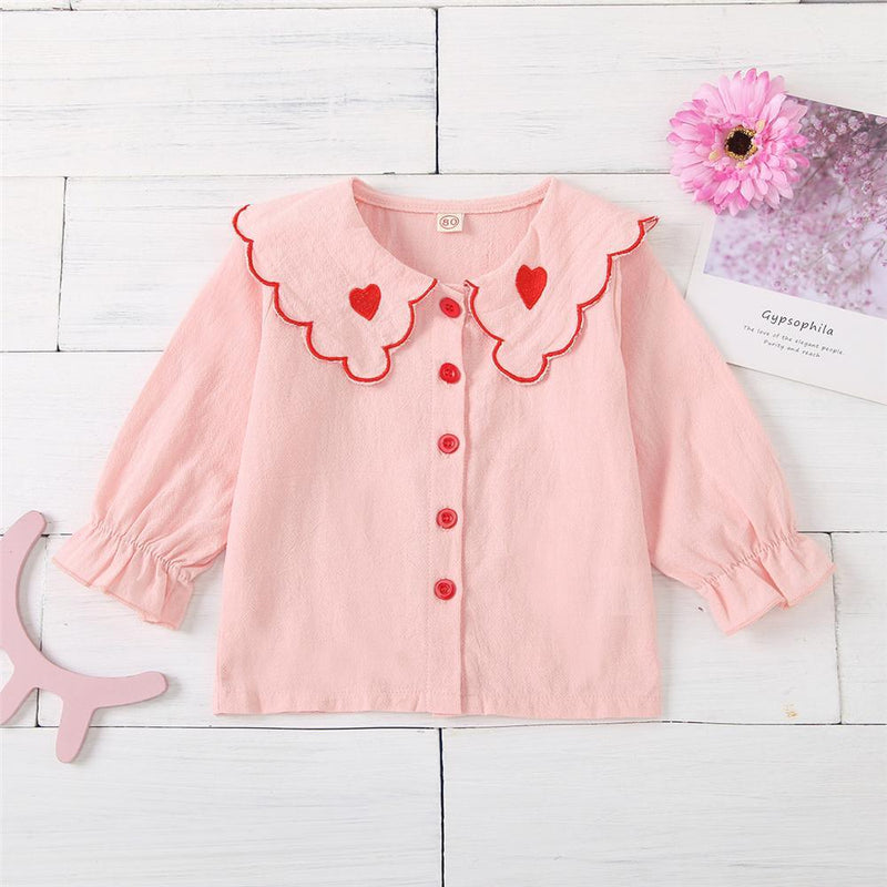 Girls Heart Collar Long Sleeve Casual Blouse Wholesale Baby Girl Clothes - PrettyKid