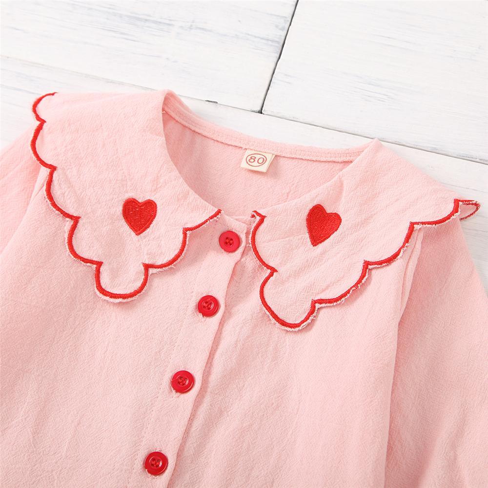 Girls Heart Collar Long Sleeve Casual Blouse Wholesale Baby Girl Clothes - PrettyKid