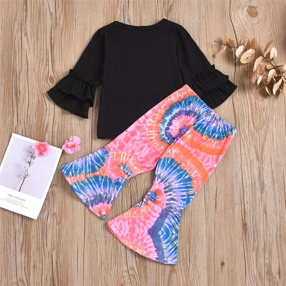 Girls Heart Embroidered Top & Tie Dye Bell Trousers Toddler Girls Wholesale - PrettyKid