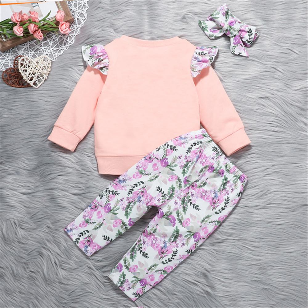 Baby Girls Heart Floral Print Top & Pants & Headband Baby Wholesale Clothing - PrettyKid