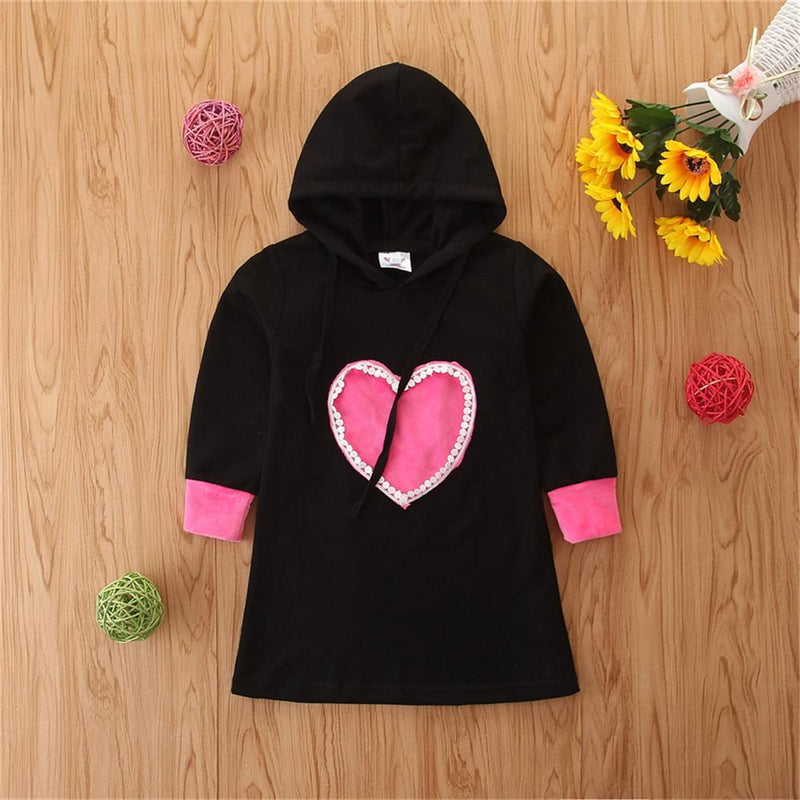 Girls Heart Hooded Long Sleeve Dress Daddy'S Girl Clothes - PrettyKid