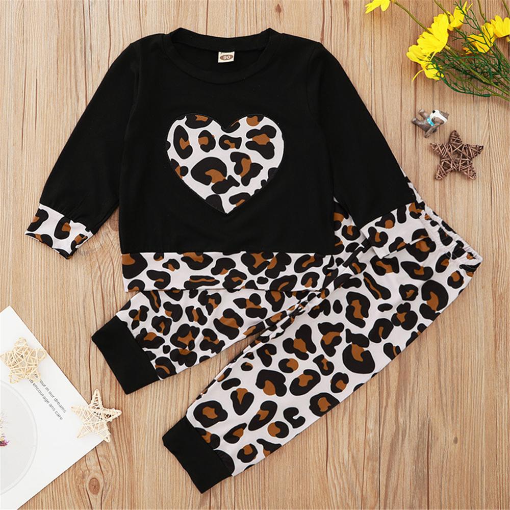 Girls Heart Leopard Casual Long Sleeve Top & Pants Wholesale Girls - PrettyKid