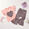 Girls Heart Leopard Printed Short Sleeve Top & Bell Trousers Wholesale Girl clothes - PrettyKid