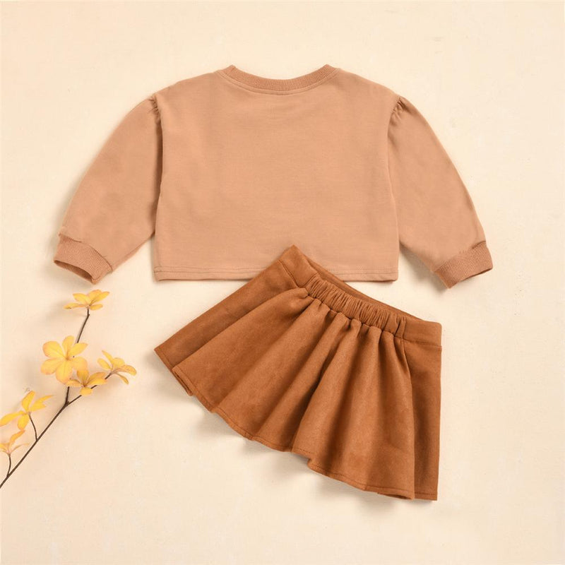 Girls Heart Long Sleeve Loose Top & Solid Skirt Girl Boutique Clothing Wholesale - PrettyKid