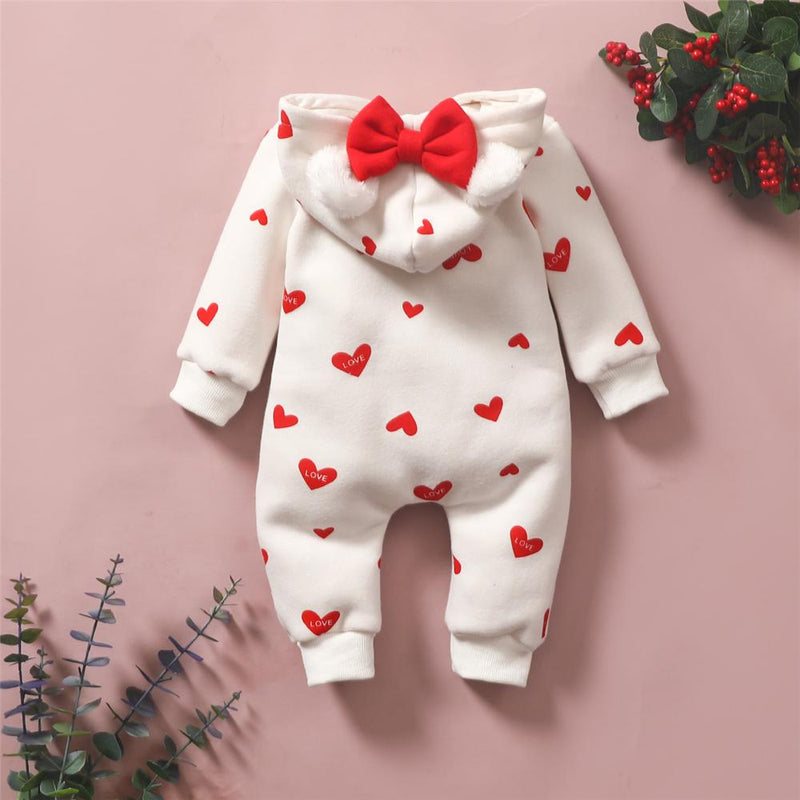 Baby Girls Heart Love Printed Long Sleeve Cute Hooded Romper Baby Clothing Wholesale Distributors - PrettyKid