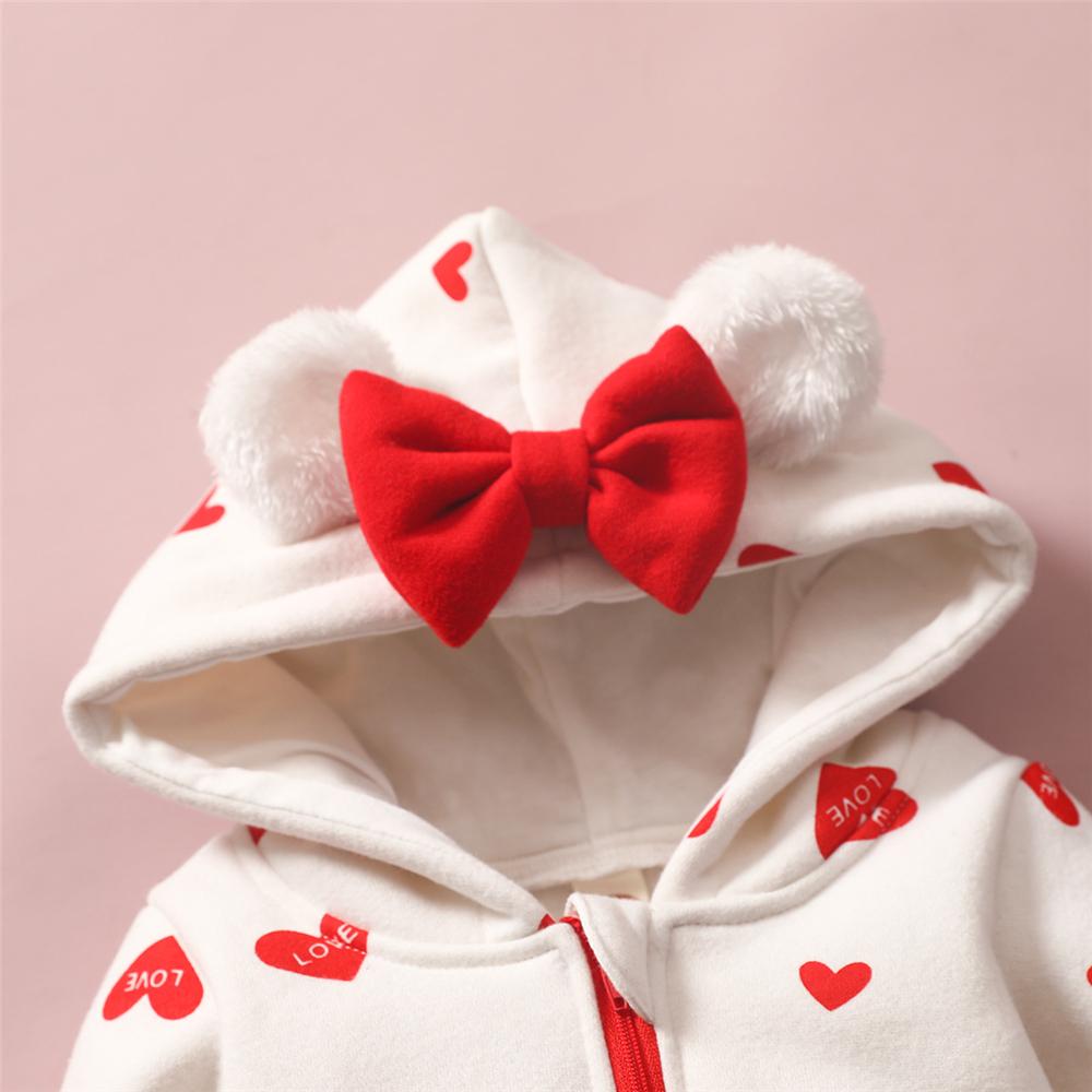 Baby Girls Heart Love Printed Long Sleeve Cute Hooded Romper Baby Clothing Wholesale Distributors - PrettyKid