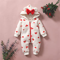 Baby Girls Heart Love Printed Long Sleeve Cute Hooded Romper Baby Clothing Wholesale Distributors - PrettyKid