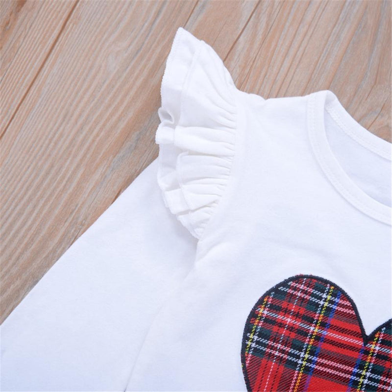 Girls Heart Plaid Long Sleeve Tops & Skirt Wholesale Girl Clothing - PrettyKid