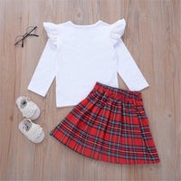 Girls Heart Plaid Long Sleeve Tops & Skirt Wholesale Girl Clothing - PrettyKid