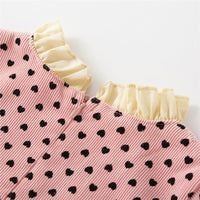 Girls Heart Printed Bow Decor Long Sleeve Dress Wholesale Girl Dresses - PrettyKid