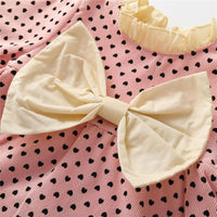 Girls Heart Printed Bow Decor Long Sleeve Dress Wholesale Girl Dresses - PrettyKid