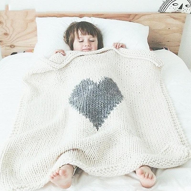 Baby Heart Printed Knitted Solid Wholesale Cute Baby Blankets - PrettyKid