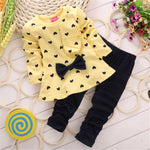Girls Heart Printed Long Sleeve Bow Decor Tops & Trousers - PrettyKid