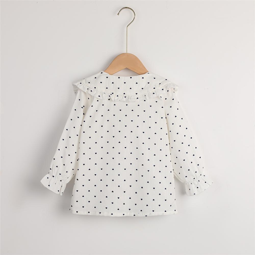 Girls Button Heart Printed Long Sleeve Cotton Blouse Kids Boutique Wholesale - PrettyKid
