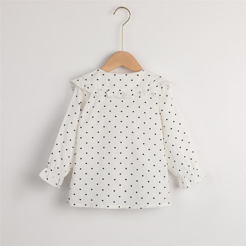 Girls Button Heart Printed Long Sleeve Cotton Blouse Kids Boutique Wholesale - PrettyKid