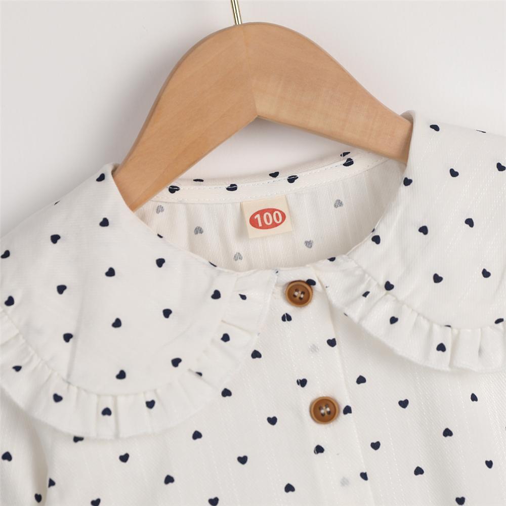 Girls Button Heart Printed Long Sleeve Cotton Blouse Kids Boutique Wholesale - PrettyKid