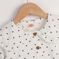 Girls Button Heart Printed Long Sleeve Cotton Blouse Kids Boutique Wholesale - PrettyKid