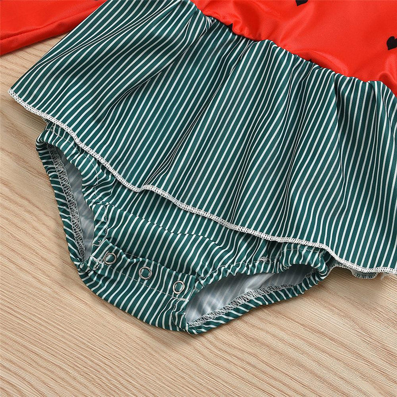 Baby Girls Heart Printed Long Sleeve Dress Casual Swimsuit - PrettyKid