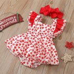 Baby Girls Heart Printed Ruffled Sleeve Romper Dress & Headband Wholesale Baby clothing - PrettyKid