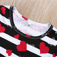 Girls Heart Printed Striped Short Sleeve Bow Decor Tulle Dress Toddler Girls Wholesale - PrettyKid