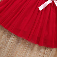 Girls Heart Printed Striped Short Sleeve Bow Decor Tulle Dress Toddler Girls Wholesale - PrettyKid