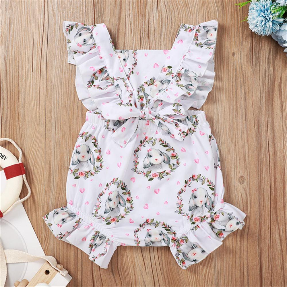 Baby Girls Heart Rabbit Printed Sleeveless Romper Baby Wholesale Baby Rompers - PrettyKid