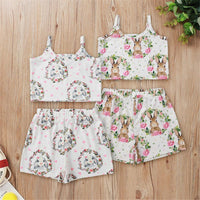 Girls Heart Rabbit Printed Sling Printed Top & Shorts Baby Girl Wholesale - PrettyKid
