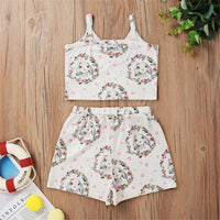 Girls Heart Rabbit Printed Sling Printed Top & Shorts Baby Girl Wholesale - PrettyKid