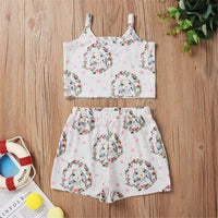 Girls Heart Rabbit Printed Sling Printed Top & Shorts Baby Girl Wholesale - PrettyKid