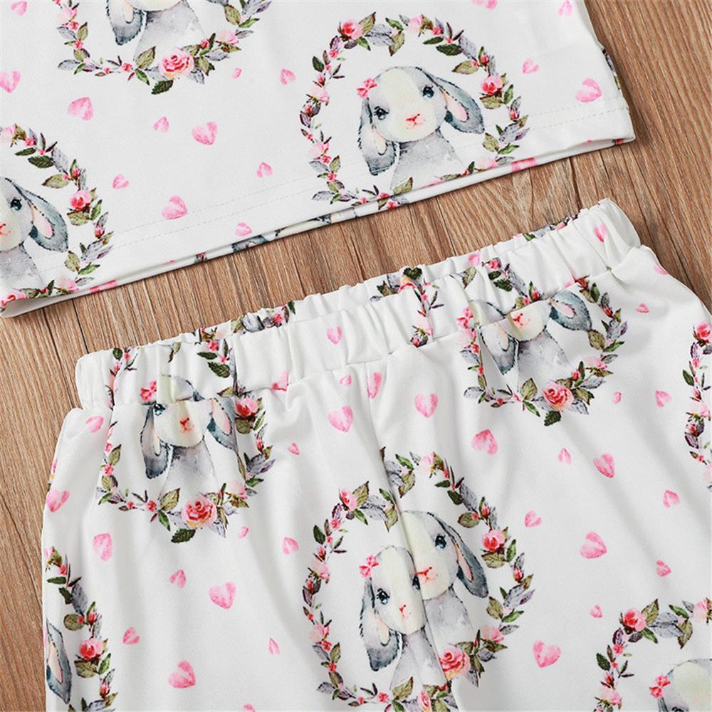 Girls Heart Rabbit Printed Sling Printed Top & Shorts Baby Girl Wholesale - PrettyKid