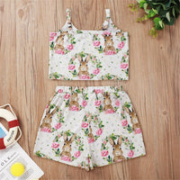 Girls Heart Rabbit Printed Sling Printed Top & Shorts Baby Girl Wholesale - PrettyKid