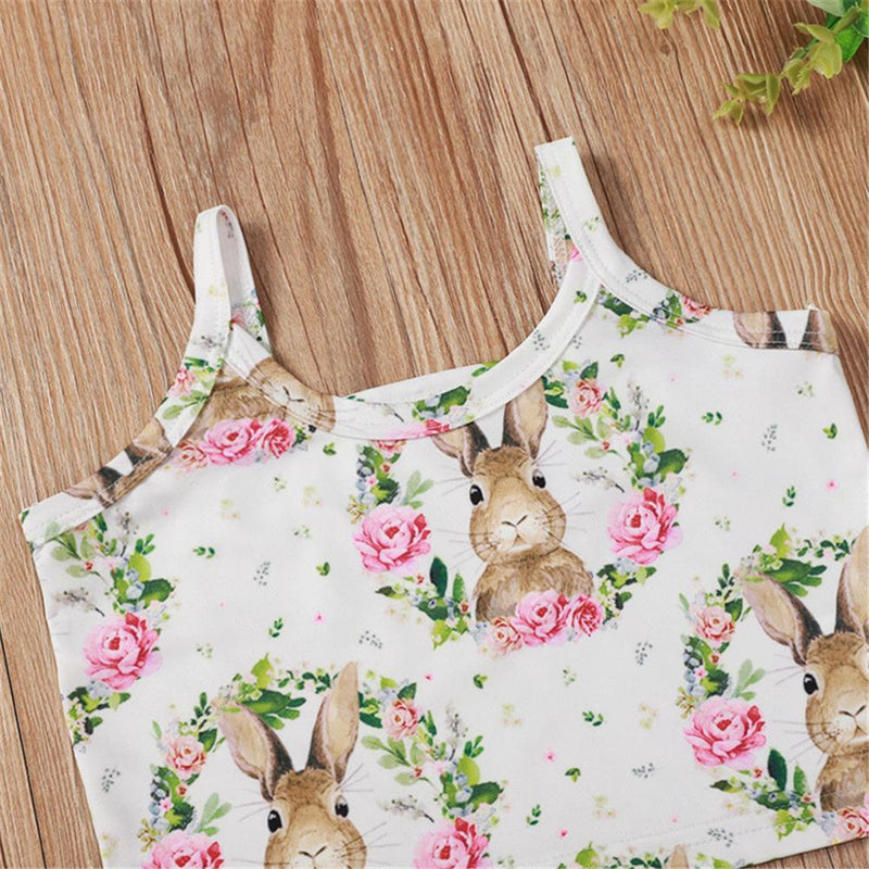 Girls Heart Rabbit Printed Sling Printed Top & Shorts Baby Girl Wholesale - PrettyKid