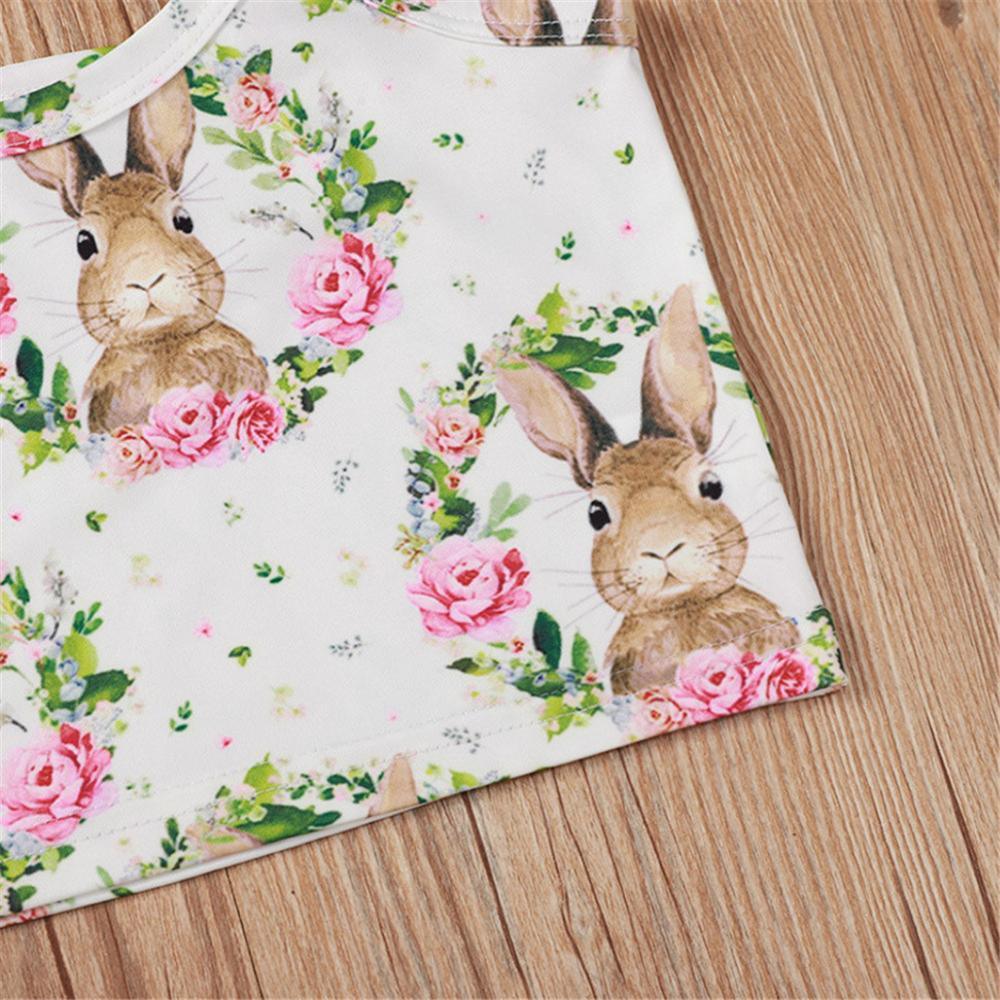 Girls Heart Rabbit Printed Sling Printed Top & Shorts Baby Girl Wholesale - PrettyKid