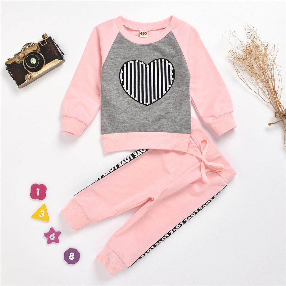 Toddler Girl Heart Stripe Print Beaded Top & Pants Wholesale Girl Clothing - PrettyKid