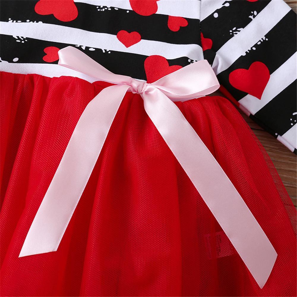 Baby Girls Heart Striped Princess Dress - PrettyKid