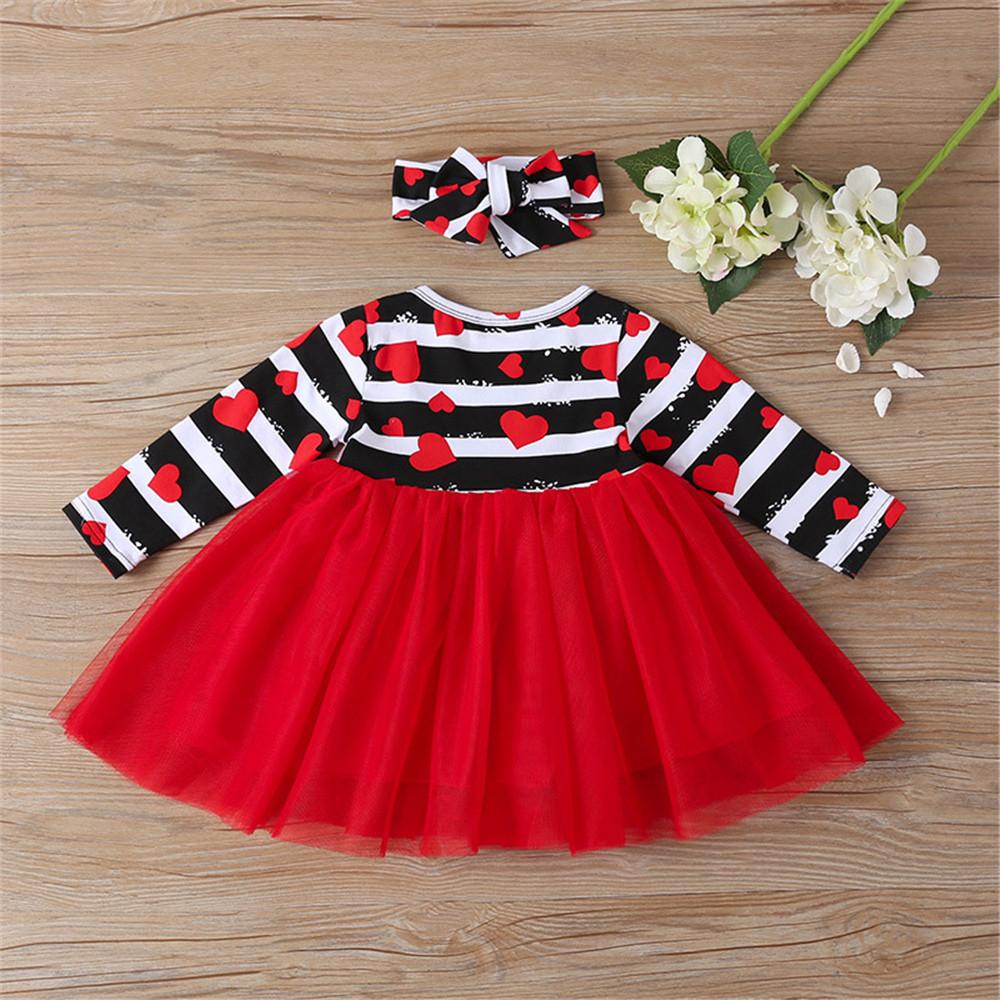 Baby Girls Heart Striped Princess Dress - PrettyKid