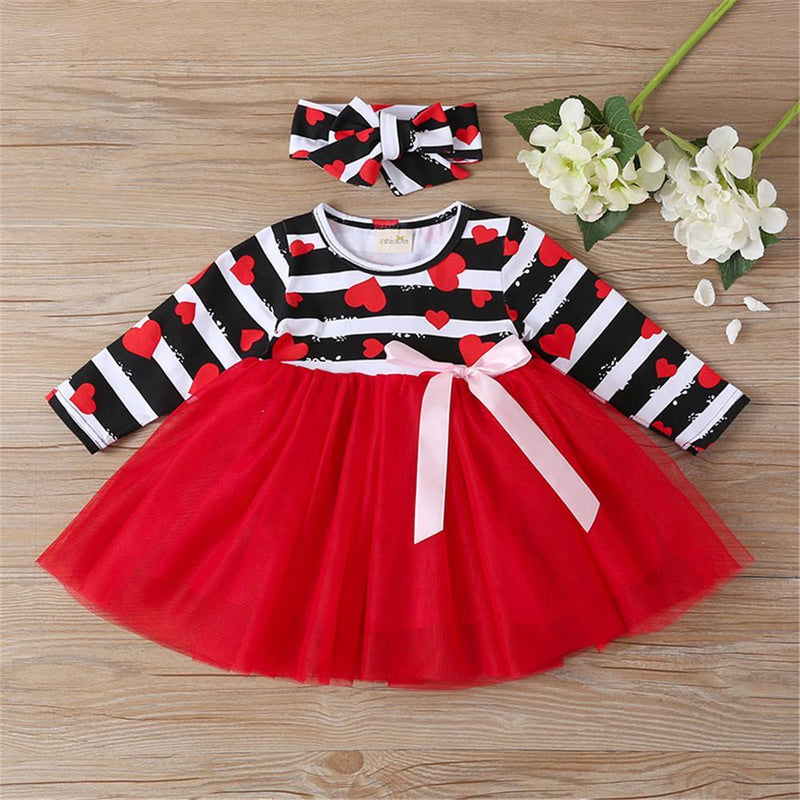 Baby Girls Heart Striped Princess Dress - PrettyKid