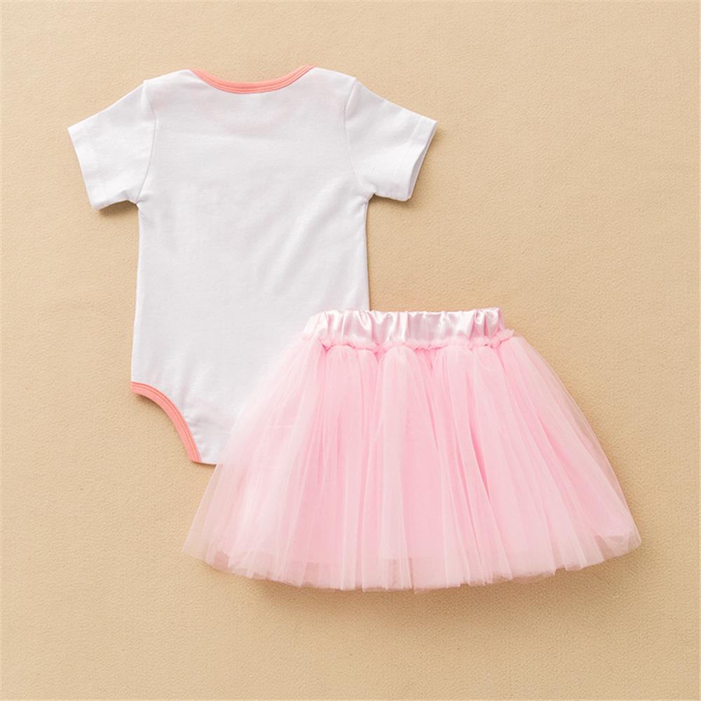 Baby Girls Heart Valentine's Day Printed Short Sleeve Romper & Tulle Skirt Baby clothing Cheap Wholesale - PrettyKid